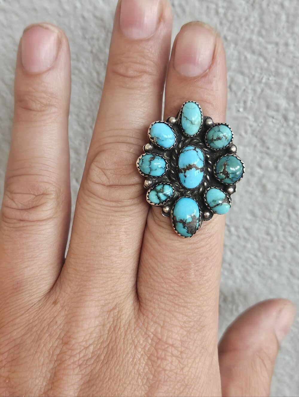Vintage Navajo Sterling Silver Turquoise Cabochon Cluster Statement Ring 10.5 - Picture 2 of 5
